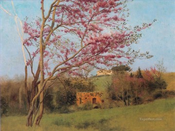 clasicista Pintura - Paisaje Floreciente Almendro Rojo Dama Neoclasicista John William Godward Impresionismo Flores